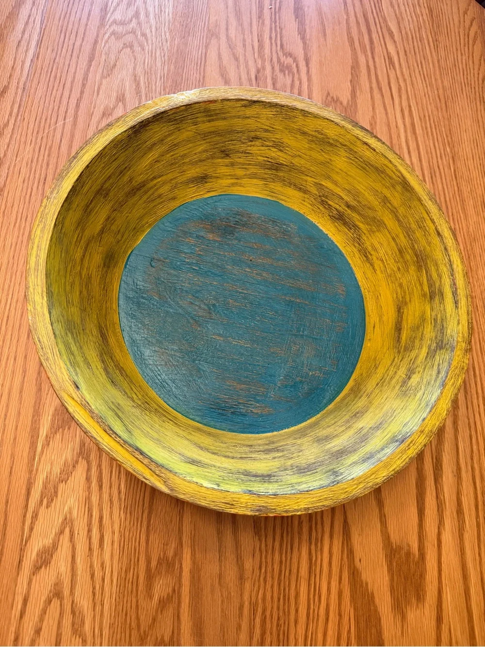 Hand-Painted Yellow, Red, and Teal Decorative Wooden Bowl-Pottery Barn